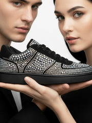 Carica immagine nella Galleria, POSEIDON De Lux Vortex (L0701FCE) - Sneaker in Camoscio Vegan Colore Nero e Swarovski Boreali Suola Nera Gommina e Resina Tecnica Cerchi Neri Pivot