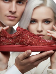 Carica immagine nella Galleria, RUBIN De Lux (L0701FCE) - Sneaker in Camoscio Vegan e Swarovski Boreali Suola Rossa in Gommina e Resina Tecnica Cerchi Rossi