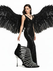 Load image into Gallery viewer, ELSY Plus (L7) - Sandalo a Tronchetto Da Donna in Raso Seta Nero Con Swarovski Boreali e Tacco a Spillo Laminato Argento