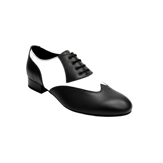 Scarpa stringata COTISO (108N) Wish Dance Shop in pelle nera e bianca, modello Oxford con coda di rondine, vista frontale