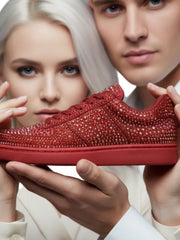 Carica immagine nella Galleria, RUBIN De Lux (L0701FCE) - Sneaker in Camoscio Vegan e Swarovski Boreali Suola Rossa in Gommina e Resina Tecnica Cerchi Rossi