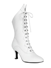 Carica immagine nella Galleria, Stivali in pelle bianca D-3 Pairè Wish Dance Shop con chiusura anteriore e alamari a stringhe, stile elegante e moderno