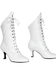 Carica immagine nella Galleria, Stivali Wish Dance Shop in pelle bianca con chiusura anteriore e alamari a stringhe, modello D-3 Pairè (L/B/Jo).