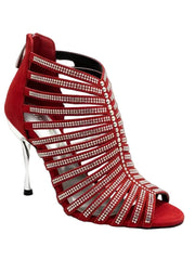 Load image into Gallery viewer, ELSY Red Siver Plus (L7) - Sandalo a Tronchetto Da Donna in Camoscio Rosso Con Swarovski Boreali e Tacco a Spillo Laminato Argento