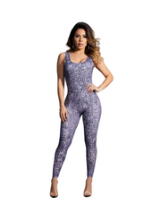 Load image into Gallery viewer, NOA Python - Jumpsuit in Microfibra Traspirante Bielastica Modellante Contenitivo containment Disegno Pitonato Grigio inserto minirete Bielastica disegno Laserato Pitonato Grigio come tessuto