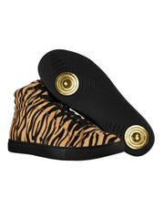 Carica immagine nella Galleria, GERO Tiger Black Gold Vortex (L0703FCE) - Sneaker Collo Alto Disegno Tigre del Bengala Totale materiale Vegan confort Light Flex Suola Nera in Gommina e Resina Tecnica Cerchi Oro Pivot
