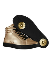 Carica immagine nella Galleria, GERO Gold Black Vortex (L0703FCE) - Sneaker Collo Alto Ecopelle Totale Oro materiale Vegan confort Light Flex Suola Nera in Gommina e Resina Tecnica Cerchi Oro Pivot