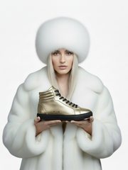Carica immagine nella Galleria, GERO Gold Black Vortex (L0703FCE) - Sneaker Collo Alto Ecopelle Totale Oro materiale Vegan confort Light Flex Suola Nera in Gommina e Resina Tecnica Cerchi Oro Pivot