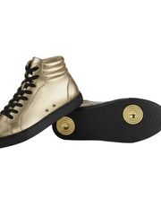 Carica immagine nella Galleria, GERO Gold Black Vortex (L0703FCE) - Sneaker Collo Alto Ecopelle Totale Oro materiale Vegan confort Light Flex Suola Nera in Gommina e Resina Tecnica Cerchi Oro Pivot