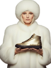Carica immagine nella Galleria, GERO Gold Black Vortex (L0703FCE) - Sneaker Collo Alto Ecopelle Totale Oro materiale Vegan confort Light Flex Suola Nera in Gommina e Resina Tecnica Cerchi Oro Pivot