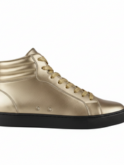 Carica immagine nella Galleria, GERO Gold Black Vortex (L0703FCE) - Sneaker Collo Alto Ecopelle Totale Oro materiale Vegan confort Light Flex Suola Nera in Gommina e Resina Tecnica Cerchi Oro Pivot
