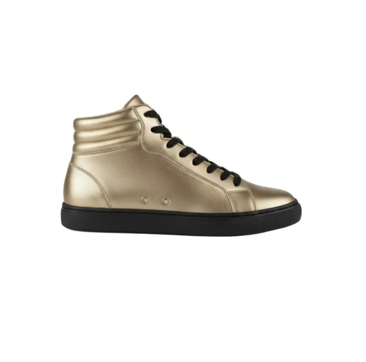 Sneaker GERO Gold Black Vortex Wish Dance con collo alto, suola nera in gomma, dettagli oro e materiale vegano elegante.