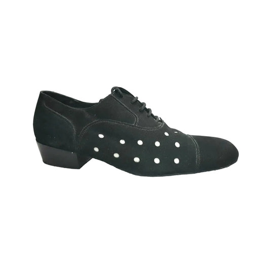 Scarpa da uomo Vasco in camoscio nero con dettagli pois bianchi, marca Movida by WISH DANCE, stile elegante e moderno