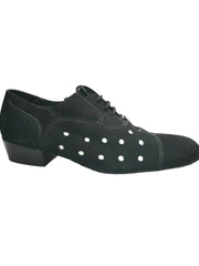 Load image into Gallery viewer, Scarpa da uomo Vasco in camoscio nero con dettagli pois bianchi, marca Movida by WISH DANCE, stile elegante e moderno