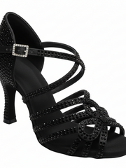 Load image into Gallery viewer, NORA Dreams Gold (L2576S) - Scarpa da Ballo da Donna in Raso Oro Flash cinturino incrociato alla Caviglia con Strass Boreali Tacco a Rocchetto