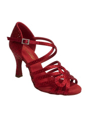 Load image into Gallery viewer, NORA Dreams Gold (L2576S) - Scarpa da Ballo da Donna in Raso Oro Flash cinturino incrociato alla Caviglia con Strass Boreali Tacco a Rocchetto