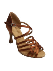 Load image into Gallery viewer, NORA Dreams Gold (L2576S) - Scarpa da Ballo da Donna in Raso Oro Flash cinturino incrociato alla Caviglia con Strass Boreali Tacco a Rocchetto