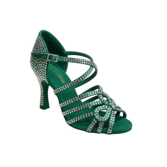 Scarpa da Ballo da Donna in Raso Verde Smeraldo cinturino incrociato al Collopiede NORA Dreams Esmeralda, vista laterale