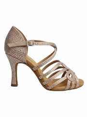 Load image into Gallery viewer, NORA Dreams Flash (L2576S) - Scarpa da Ballo da Donna in Raso Carne Flash cinturino incrociato alla Caviglia con Strass Boreali Tacco a Rocchetto