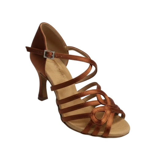 Scarpa da ballo da donna Wish Dance Shop ROSY Dreams Bronzo SS in raso con cinturino incrociato e tacco a rocchetto.