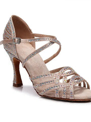 Load image into Gallery viewer, CAROLIN QC (Marea L14) - Woman's Shoe in Flesh Satin Silk With Boreal Swarovski and Spool Heel / Slim Latin