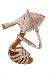 Load image into Gallery viewer, CAROLIN QC (Marea L14) - Woman's Shoe in Flesh Satin Silk With Boreal Swarovski and Spool Heel / Slim Latin
