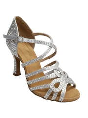 Carica immagine nella Galleria, NORA Dreams Black (L2576S) - Scarpa da Ballo da Donna in Raso Nero cinturino incrociato al Collopiede con Strass Boreali Tacco a Rocchetto