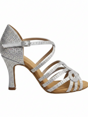 Carica immagine nella Galleria, NORA Dreams Black (L2576S) - Scarpa da Ballo da Donna in Raso Nero cinturino incrociato al Collopiede con Strass Boreali Tacco a Rocchetto