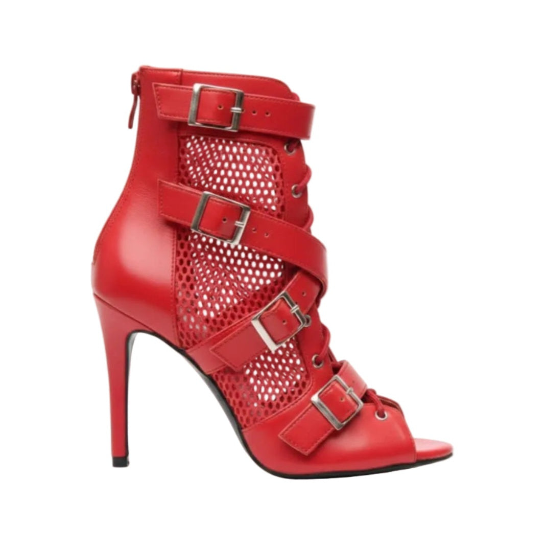 ĆELINE Red (Art.2059 Sup ) – Pelle Rossa Rete Rossa Fibbie Argento
