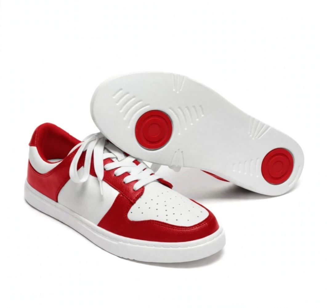 JAMES (L0702FCE) - Sneaker in Ecopelle Vegan Bianca e Rossa Suola in Gommina e Resina Bianca Tecnica Cerchi Rossi Pivot