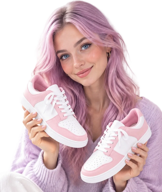MAURA (L0702FCE) - Sneaker in Ecopelle Vegan Bianca e Rosa Incanto Suola in Gommina e Resina Bianca Tecnica Cerchi Fuxia Pivot