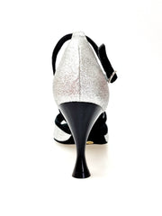 Load image into Gallery viewer, WENDY/BO F.533 (R.L. by WISH DANCE) - Sandalo in Camoscio Nero e Glitter Argento Tacco Basso a Rocchetto rotondo Smaltato Nero