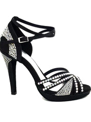 Carica immagine nella Galleria, ALMA Dream (LP3) - Scarpa da Ballo da Donna in Raso seta Nero con Swarovski Boreali Cinturino doppio alla Caviglia con Plateau e Tacco Alto a Spillo Largo
