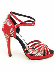 Carica immagine nella Galleria, ALMA Dream (LP3) - Scarpa da Ballo da Donna in Raso Seta Rosso Intenso con Swarovski Boreali Cinturino doppio alla Caviglia con Plateau e Tacco Alto a Spillo Largo