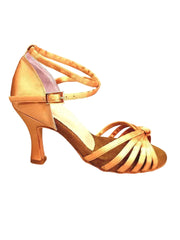 Load image into Gallery viewer, Patty QB (28QB) - Scarpa da Ballo Basica da Donna in Raso Seta Bronzo Nodino con 6 Fascette e cinturino doppio sulla caviglia con Tacco a Rocchetto