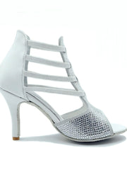 Load image into Gallery viewer, ESTELA (460PW) - Sandalo da Donna in Camoscio Ghiaccio e Swarovski Kristall e Pelle Bianca Tacco a Spillo Rivestito Camoscio Nero