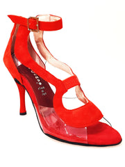 Load image into Gallery viewer, Angela - Woman's Sandal in Red Suede with Plexiglass Parts