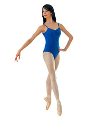 Carica immagine nella Galleria, TITANIA (B/S) - Body Danza Classica da donna in Cottonlycra Bielastica nera spalline singole Sottili con Pettorina antisudore sul petto e arricciatura