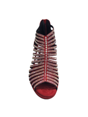 Carica immagine nella Galleria, ELSY Plus (LP7) - Sandalo a Tronchetto Da Donna in Morbido Camoscio Rosso Con Swarovski Boreali con Plateau Flex e Tacco Basso a Spillo Largo