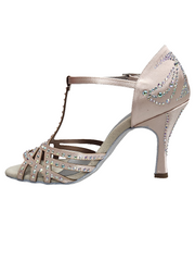 Carica immagine nella Galleria, Scarpa da ballo Wish Dance Shop LANA (L12) rosa cipria con Swarovski, tacco a rocchetto sottile, perfetta per latino e danza.