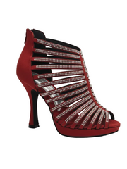 Load image into Gallery viewer, ELSY Plus (LP7) - Sandalo a Tronchetto Da Donna in Morbido Camoscio Rosso Con Swarovski Boreali con Plateau Flex e Tacco Basso a Spillo Largo