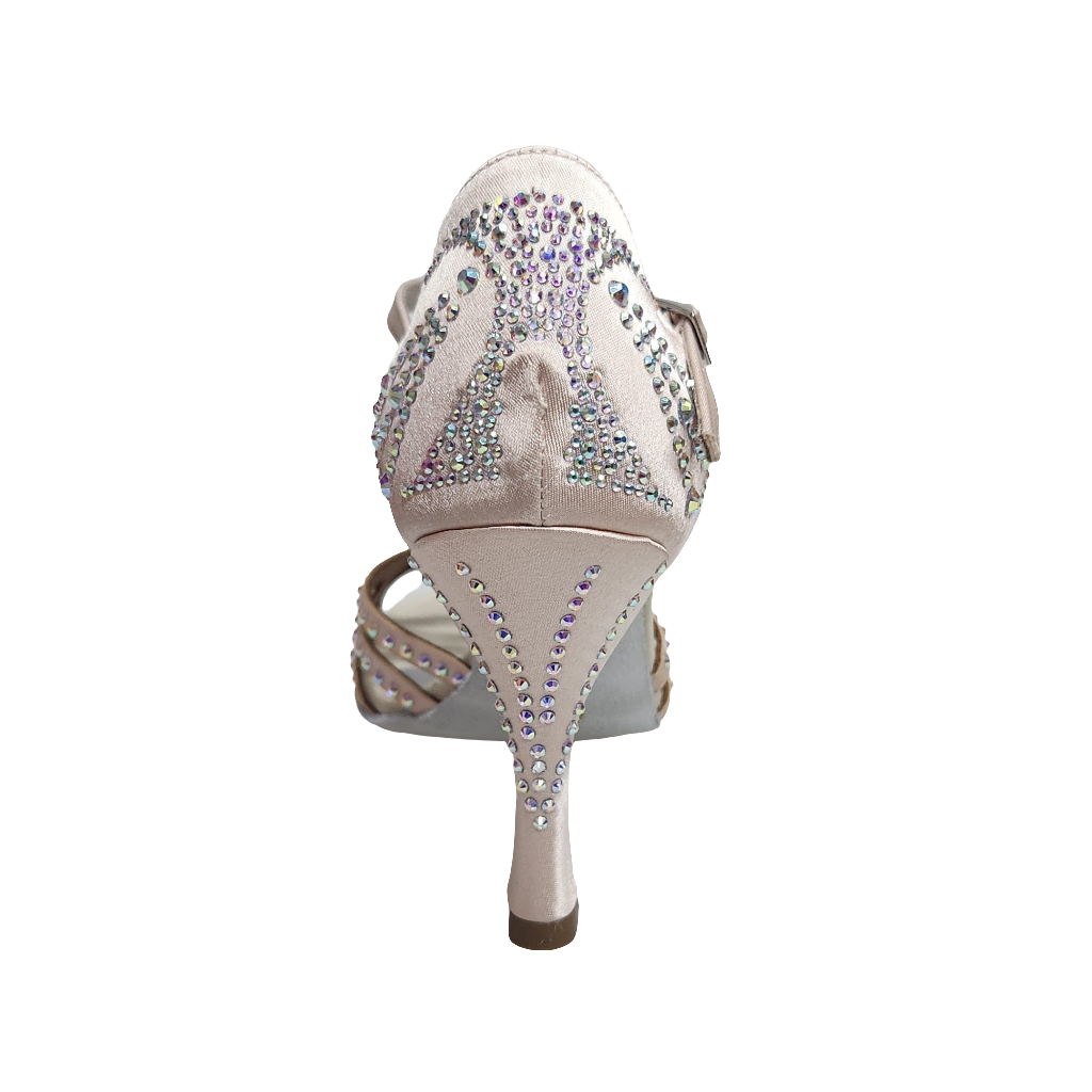 Scarpa da ballo Wish Dance Shop LANA (L12) rosa cipria con Swarovski, tacco a rocchetto sottile per latino.