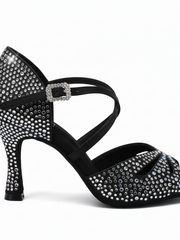 Carica immagine nella Galleria, BORBOLETA Dreams Deluxe (L2/L642CE) - Scarpa da Ballo in Raso Nero con Strass Boreali e Tacco a Rocchetto