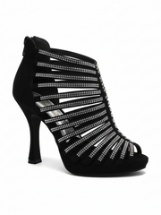 Load image into Gallery viewer, ELSY Plus (LP7) - Sandalo a Tronchetto Da Donna in Morbido Camoscio Rosso Con Swarovski Boreali con Plateau Flex e Tacco Basso a Spillo Largo