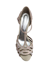 Carica immagine nella Galleria, Scarpa da ballo Wish Dance Shop LANA L12 in raso e seta rosa cipria con Swarovski Boreali e tacco a rocchetto sottile.