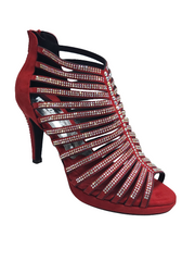 Carica immagine nella Galleria, ELSY Plus (LP7) - Sandalo a Tronchetto Da Donna in Morbido Camoscio Rosso Con Swarovski Boreali con Plateau Flex e Tacco Basso a Spillo Largo