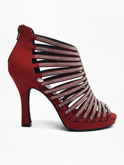 Load image into Gallery viewer, ELSY Plus (LP7) - Sandalo a Tronchetto Da Donna in Morbido Camoscio Rosso Con Swarovski Boreali con Plateau Flex e Tacco Basso a Spillo Largo