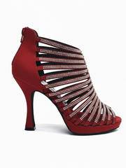 Load image into Gallery viewer, ELSY Plus (LP7) - Sandalo a Tronchetto Da Donna in Morbido Camoscio Rosso Con Swarovski Boreali con Plateau Flex e Tacco Basso a Spillo Largo