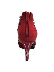 Carica immagine nella Galleria, ELSY Plus (LP7) - Sandalo a Tronchetto Da Donna in Morbido Camoscio Rosso Con Swarovski Boreali con Plateau Flex e Tacco Basso a Spillo Largo