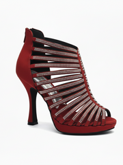 Load image into Gallery viewer, ELSY Plus (LP7) - Sandalo a Tronchetto Da Donna in Morbido Camoscio Rosso Con Swarovski Boreali con Plateau Flex e Tacco Basso a Spillo Largo